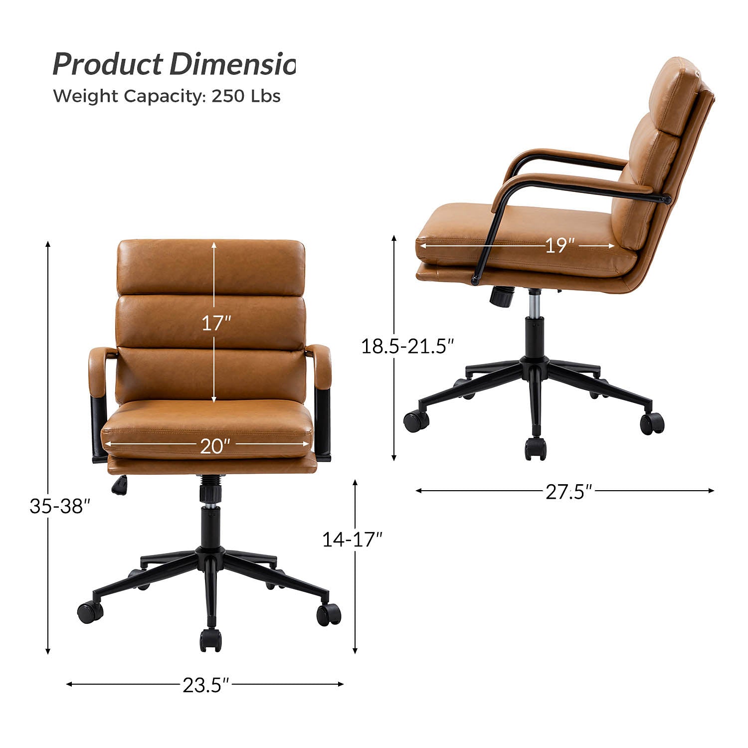 Fauteuil de bureau en similicuir avec pivotement à 360°, bascule verrouillable et accoudoirs | Camel / Blanc / Noir / Marron / Bleu marine / Sauge | Siège unique