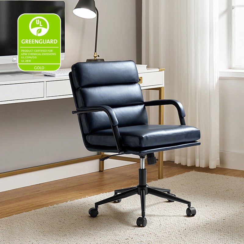 Fauteuil de bureau en similicuir avec pivotement à 360°, bascule verrouillable et accoudoirs | Camel / Blanc / Noir / Marron / Bleu marine / Sauge | Siège unique