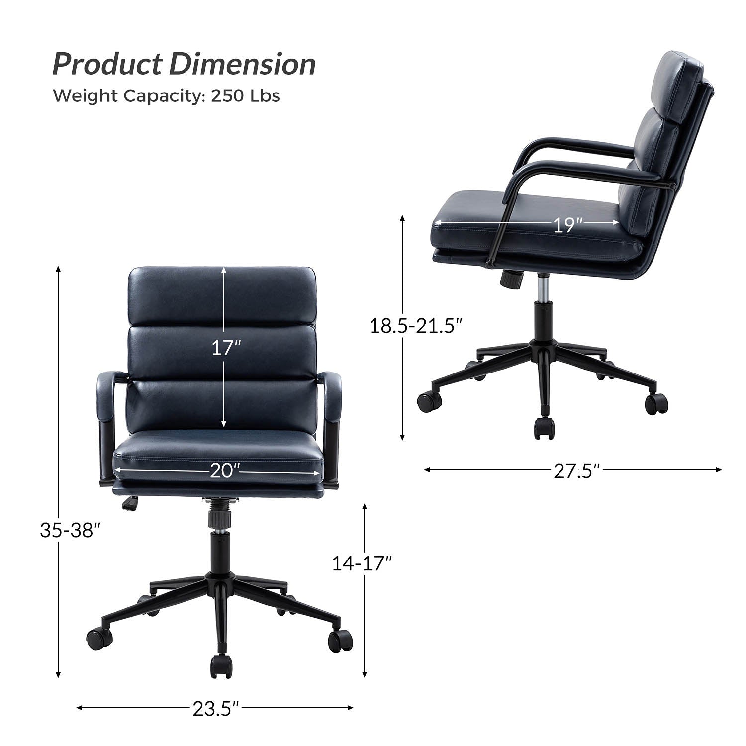Fauteuil de bureau en similicuir avec pivotement à 360°, bascule verrouillable et accoudoirs | Camel / Blanc / Noir / Marron / Bleu marine / Sauge | Siège unique