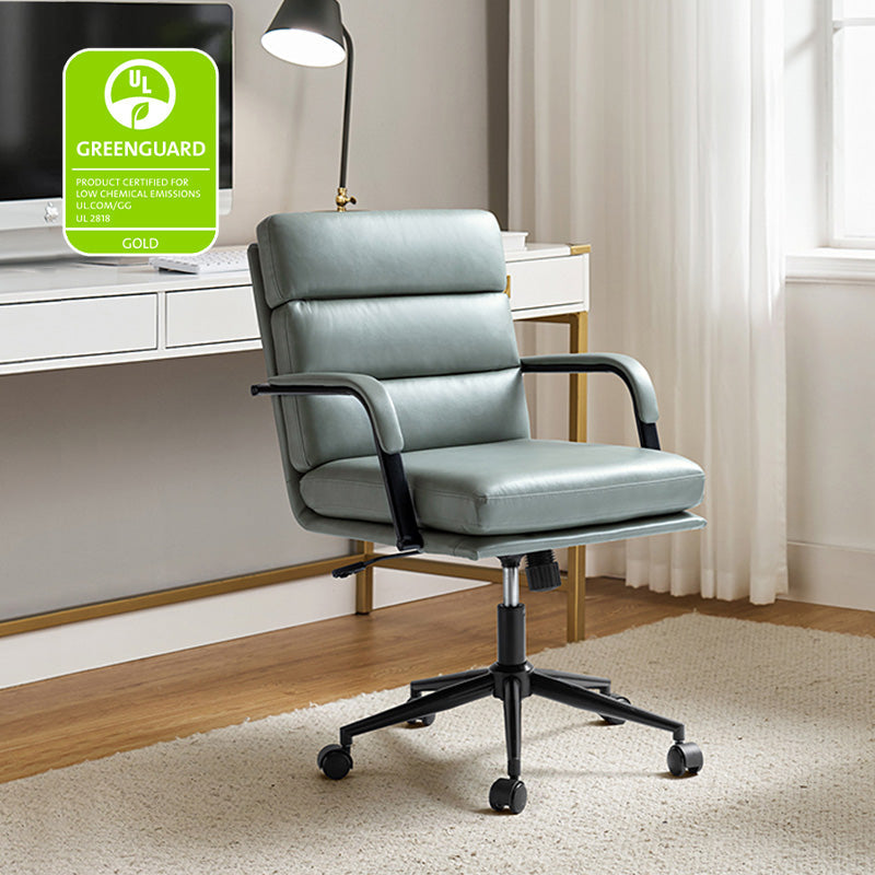 Fauteuil de bureau en similicuir avec pivotement à 360°, bascule verrouillable et accoudoirs | Camel / Blanc / Noir / Marron / Bleu marine / Sauge | Siège unique