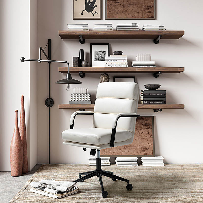 Fauteuil de bureau en similicuir avec pivotement à 360°, bascule verrouillable et accoudoirs | Camel / Blanc / Noir / Marron / Bleu marine / Sauge | Siège unique