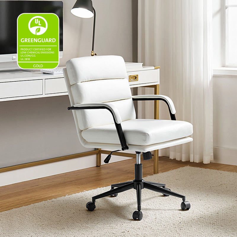 Fauteuil de bureau en similicuir avec pivotement à 360°, bascule verrouillable et accoudoirs | Camel / Blanc / Noir / Marron / Bleu marine / Sauge | Siège unique