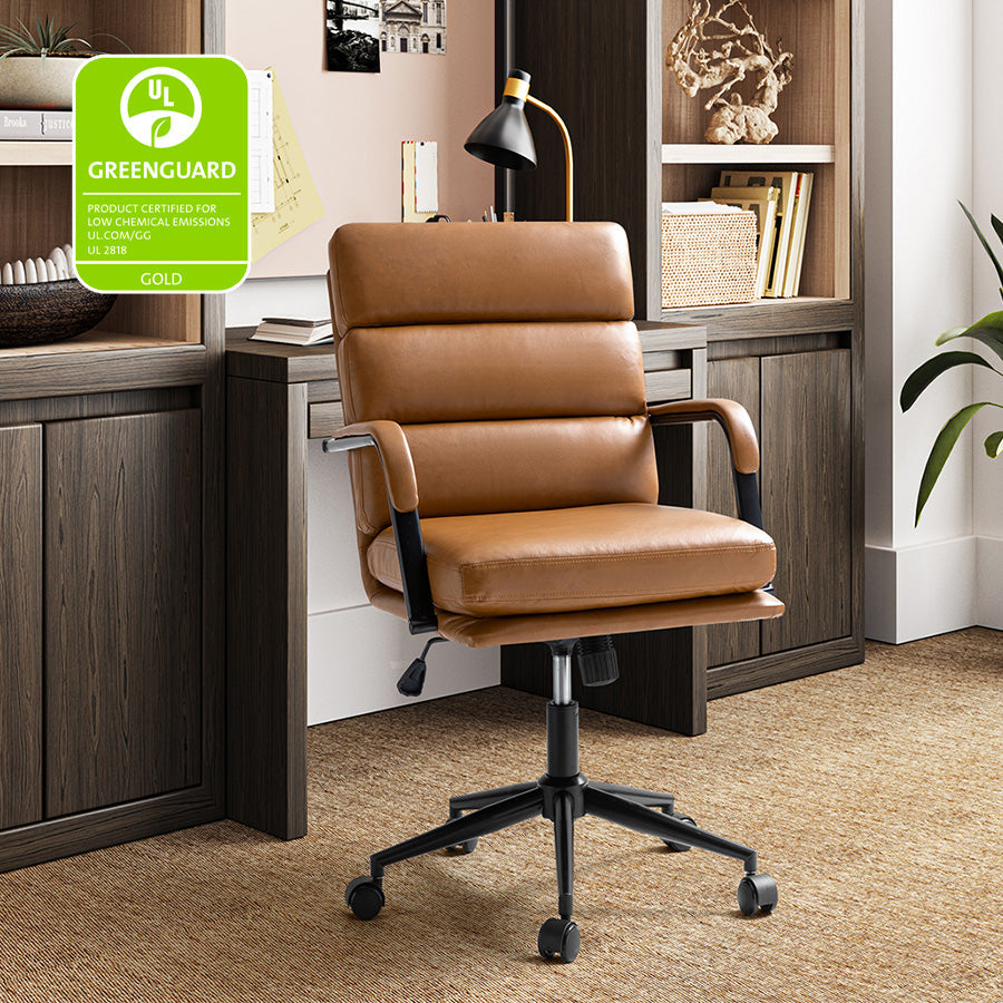 Fauteuil de bureau en similicuir avec pivotement à 360°, bascule verrouillable et accoudoirs | Camel / Blanc / Noir / Marron / Bleu marine / Sauge | Siège unique