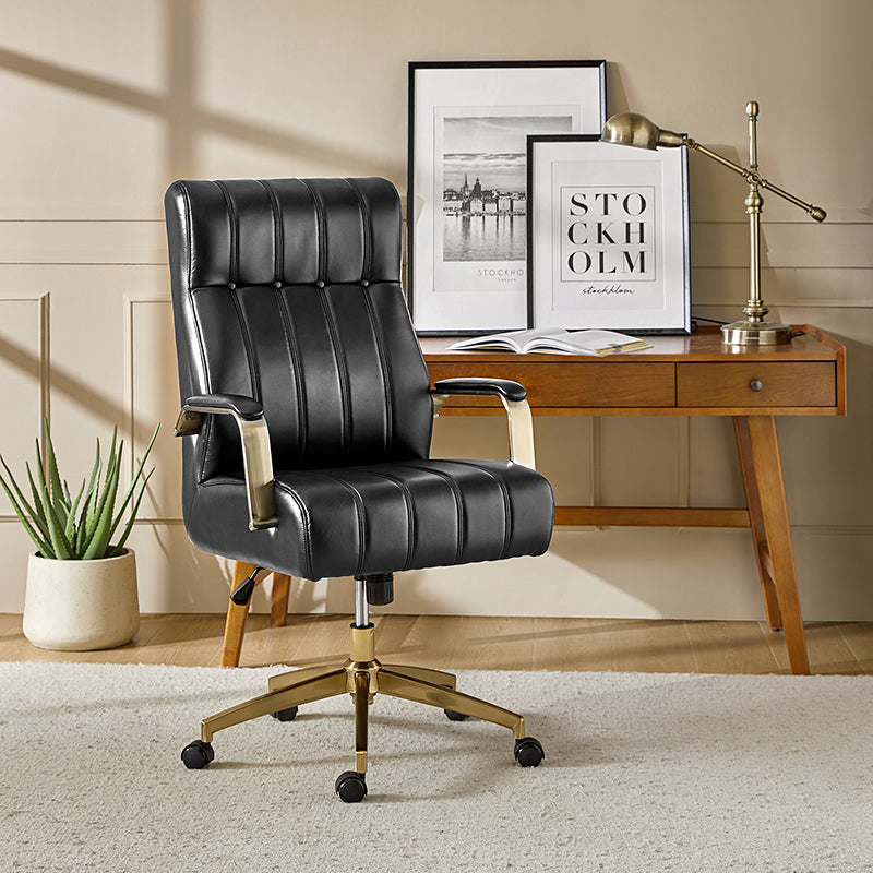 Fauteuil de bureau de direction en similicuir avec capitonnage à canaux et boutons, hauteur réglable, inclinaison et pivot | Ivoire / Caramel / Marron / Noir / Bleu marine / Sauge | Siège unique