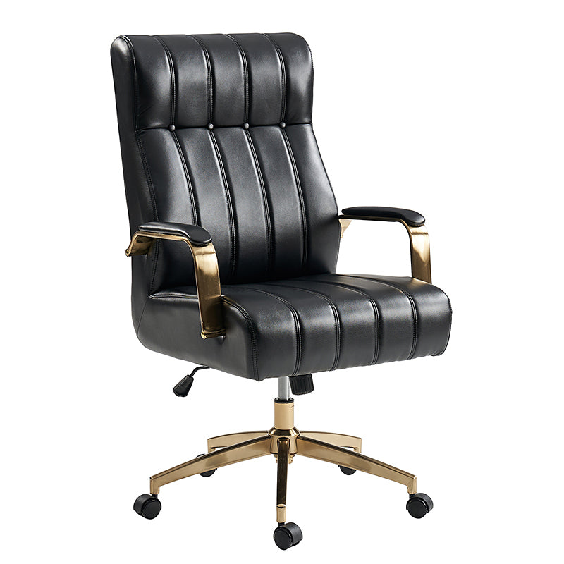Fauteuil de bureau de direction en similicuir avec capitonnage à canaux et boutons, hauteur réglable, inclinaison et pivot | Ivoire / Caramel / Marron / Noir / Bleu marine / Sauge | Siège unique
