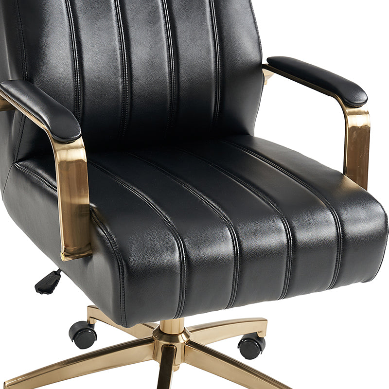 Fauteuil de bureau de direction en similicuir avec capitonnage à canaux et boutons, hauteur réglable, inclinaison et pivot | Ivoire / Caramel / Marron / Noir / Bleu marine / Sauge | Siège unique