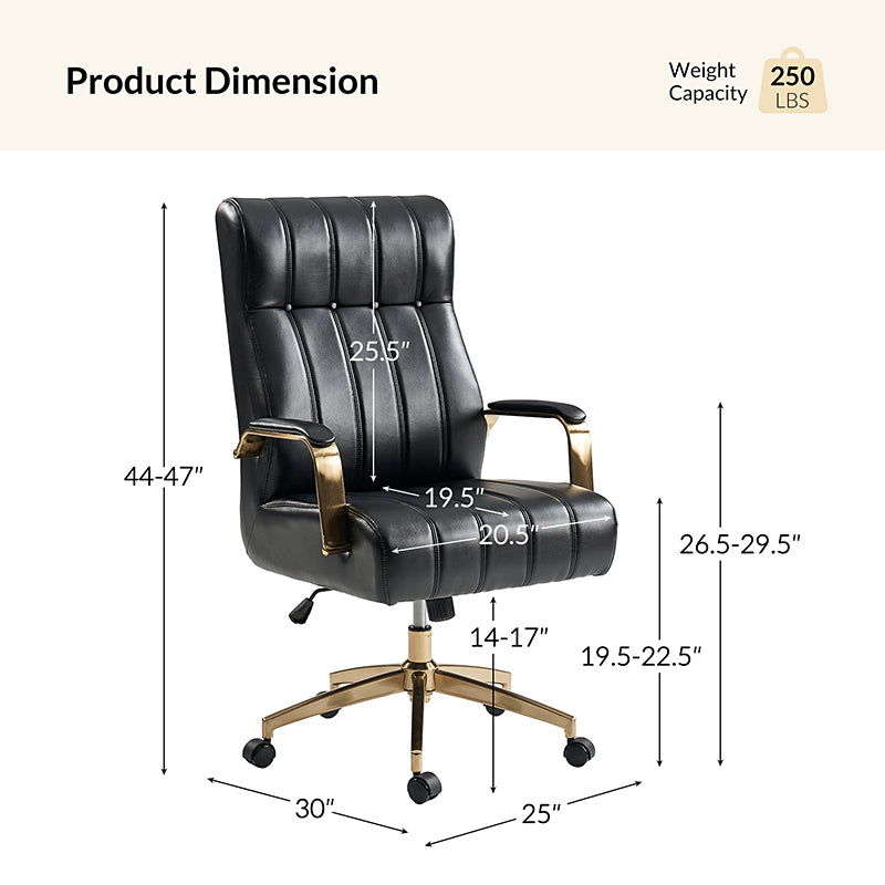 Fauteuil de bureau de direction en similicuir avec capitonnage à canaux et boutons, hauteur réglable, inclinaison et pivot | Ivoire / Caramel / Marron / Noir / Bleu marine / Sauge | Siège unique