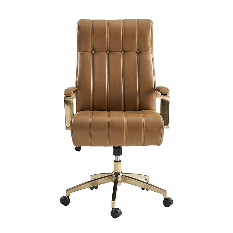 Fauteuil de bureau de direction en similicuir avec capitonnage à canaux et boutons, hauteur réglable, inclinaison et pivot | Ivoire / Caramel / Marron / Noir / Bleu marine / Sauge | Siège unique