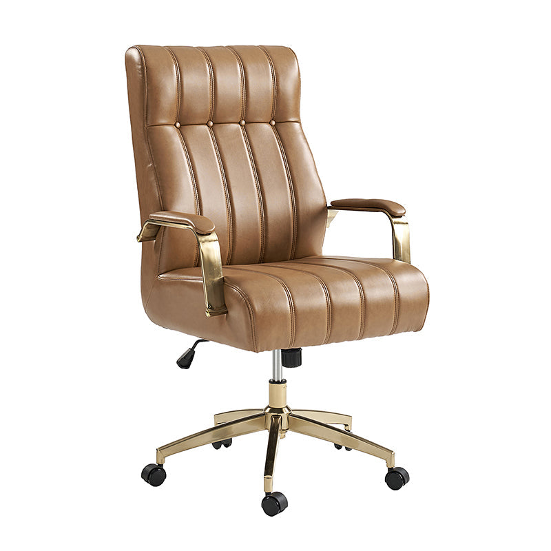 Fauteuil de bureau de direction en similicuir avec capitonnage à canaux et boutons, hauteur réglable, inclinaison et pivot | Ivoire / Caramel / Marron / Noir / Bleu marine / Sauge | Siège unique