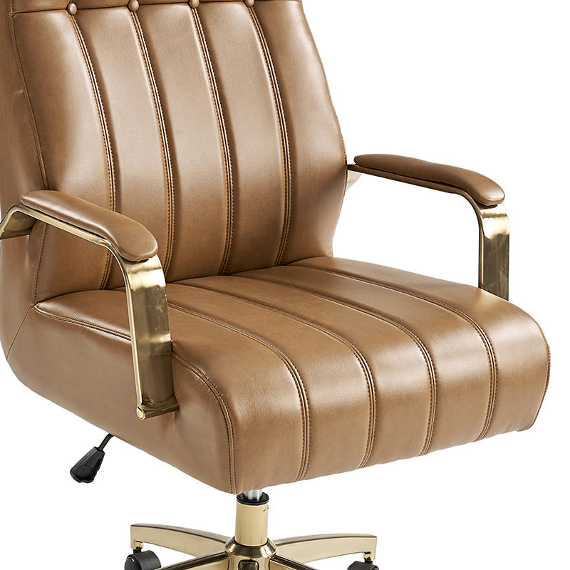 Fauteuil de bureau de direction en similicuir avec capitonnage à canaux et boutons, hauteur réglable, inclinaison et pivot | Ivoire / Caramel / Marron / Noir / Bleu marine / Sauge | Siège unique