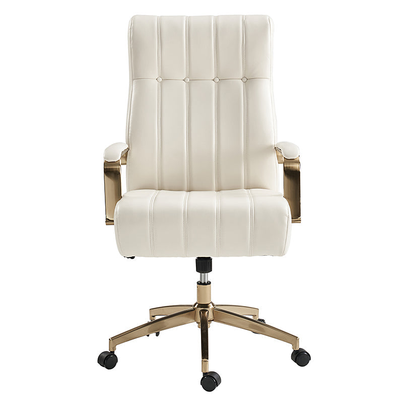 Fauteuil de bureau de direction en similicuir avec capitonnage à canaux et boutons, hauteur réglable, inclinaison et pivot | Ivoire / Caramel / Marron / Noir / Bleu marine / Sauge | Siège unique