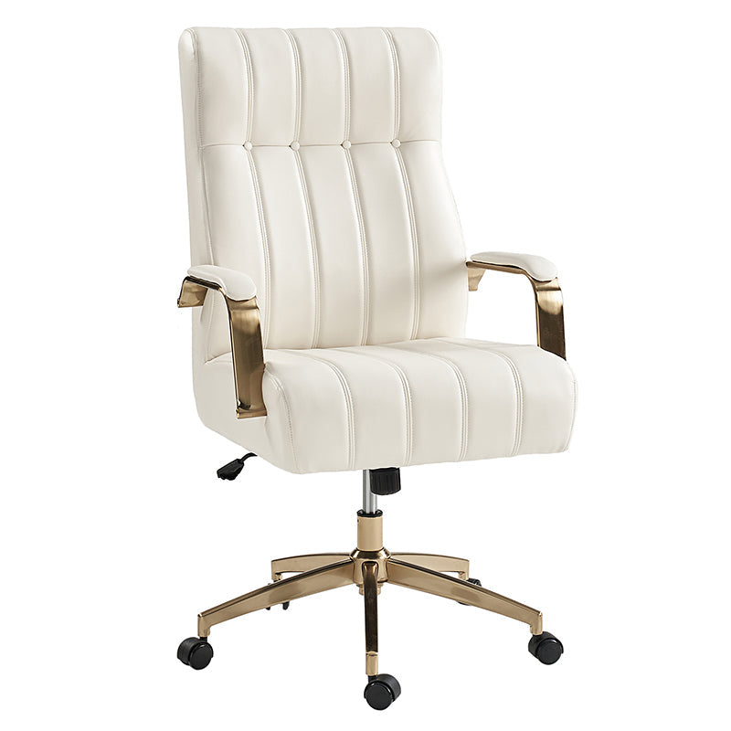Fauteuil de bureau de direction en similicuir avec capitonnage à canaux et boutons, hauteur réglable, inclinaison et pivot | Ivoire / Caramel / Marron / Noir / Bleu marine / Sauge | Siège unique