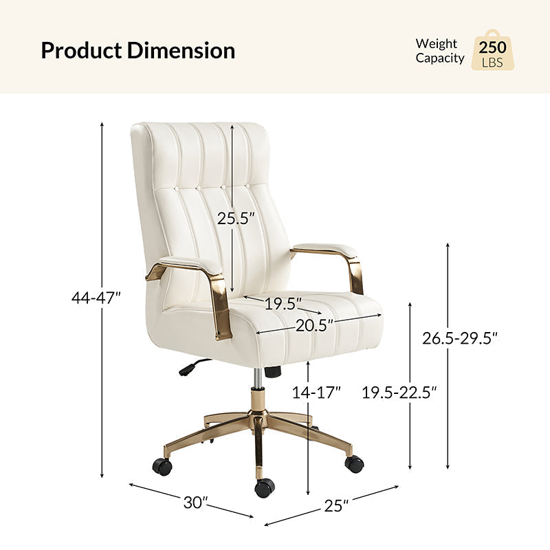 Fauteuil de bureau de direction en similicuir avec capitonnage à canaux et boutons, hauteur réglable, inclinaison et pivot | Ivoire / Caramel / Marron / Noir / Bleu marine / Sauge | Siège unique