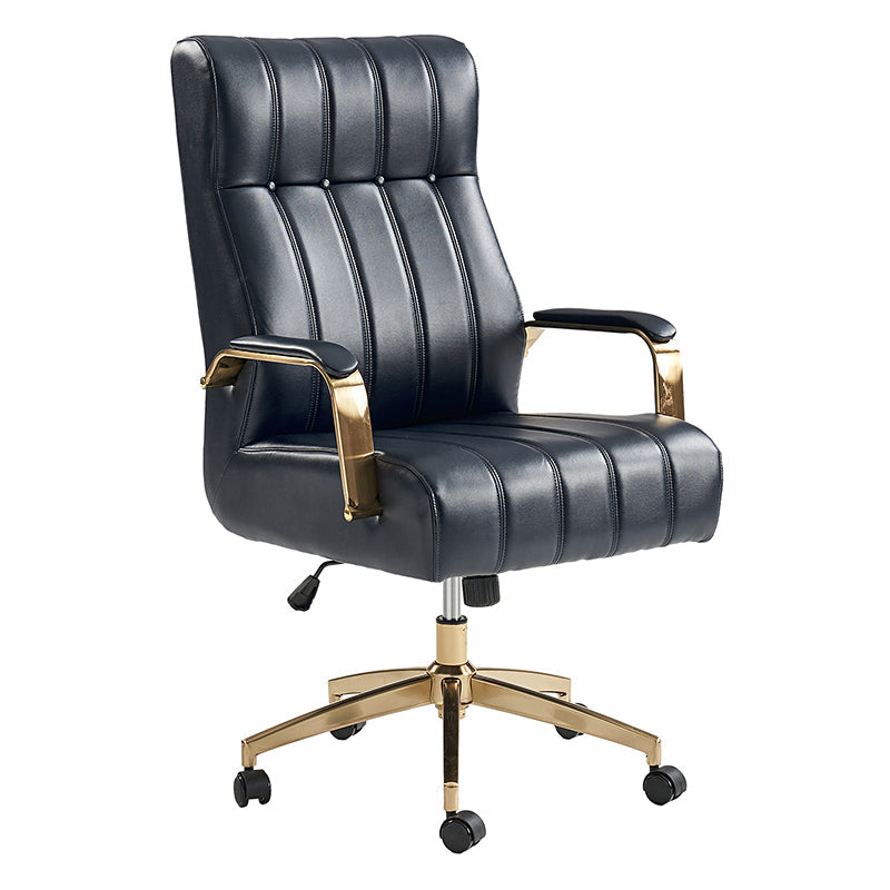 Fauteuil de bureau de direction en similicuir avec capitonnage à canaux et boutons, hauteur réglable, inclinaison et pivot | Ivoire / Caramel / Marron / Noir / Bleu marine / Sauge | Siège unique