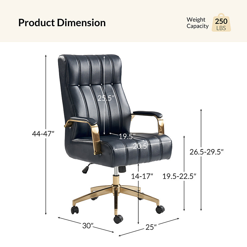 Fauteuil de bureau de direction en similicuir avec capitonnage à canaux et boutons, hauteur réglable, inclinaison et pivot | Ivoire / Caramel / Marron / Noir / Bleu marine / Sauge | Siège unique