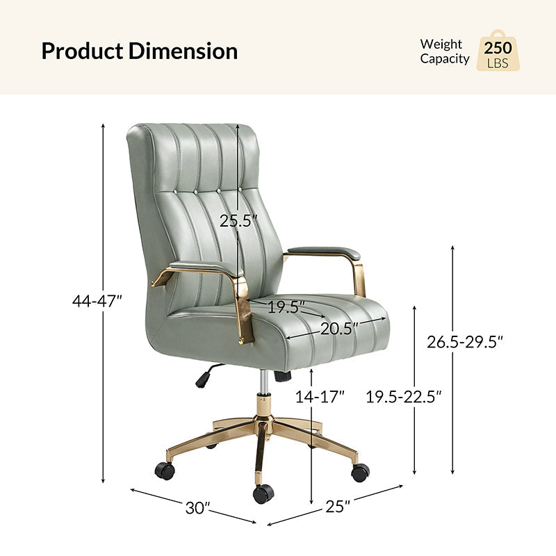 Fauteuil de bureau de direction en similicuir avec capitonnage à canaux et boutons, hauteur réglable, inclinaison et pivot | Ivoire / Caramel / Marron / Noir / Bleu marine / Sauge | Siège unique