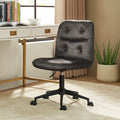 Fauteuil de bureau pivotant sans accoudoirs en velours avec capitonnage à boutons et coutures nervurées, hauteur réglable et base en métal noir | Charbon | Siège unique