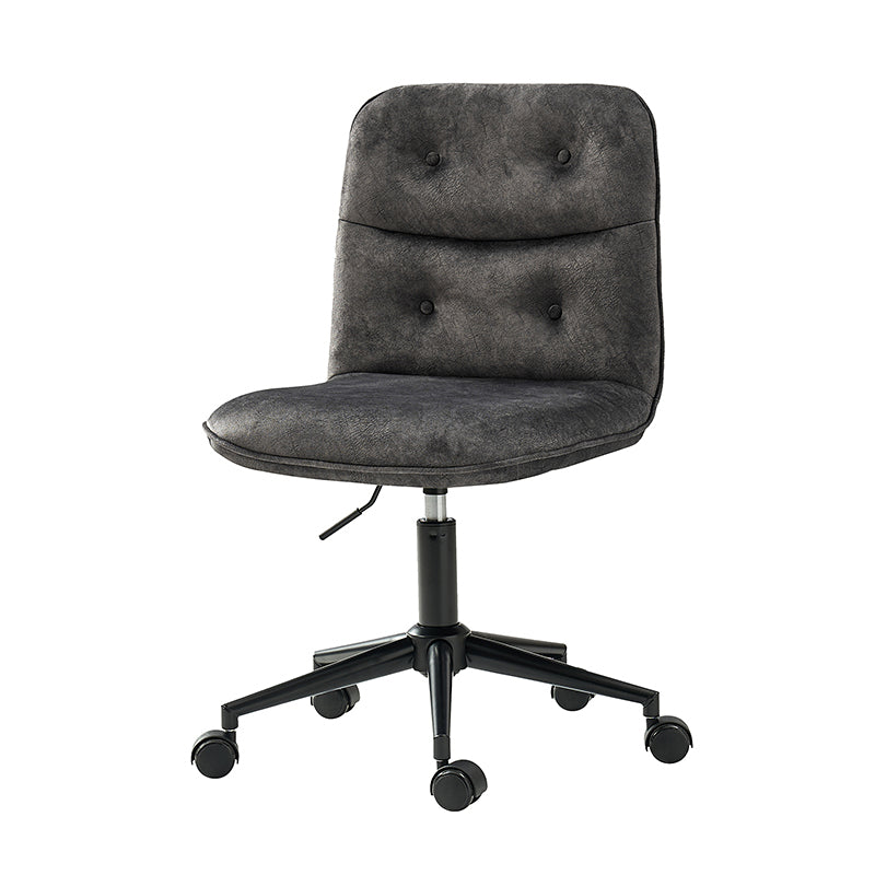 Fauteuil de bureau pivotant sans accoudoirs en velours avec capitonnage à boutons et coutures nervurées, hauteur réglable et base en métal noir | Charbon | Siège unique