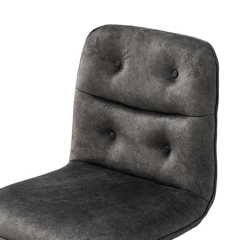Fauteuil de bureau pivotant sans accoudoirs en velours avec capitonnage à boutons et coutures nervurées, hauteur réglable et base en métal noir | Charbon | Siège unique