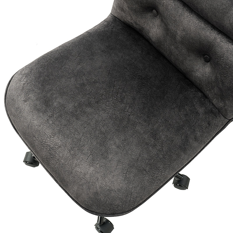 Fauteuil de bureau pivotant sans accoudoirs en velours avec capitonnage à boutons et coutures nervurées, hauteur réglable et base en métal noir | Charbon | Siège unique