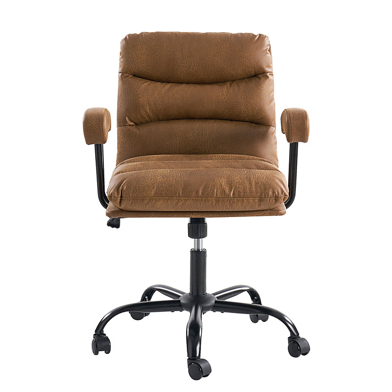 Chaise de bureau ergonomique en similicuir avec hauteur réglable, pivotante et pieds en métal noir | Sauge / Camel / Noir / Vert | Siège individuel