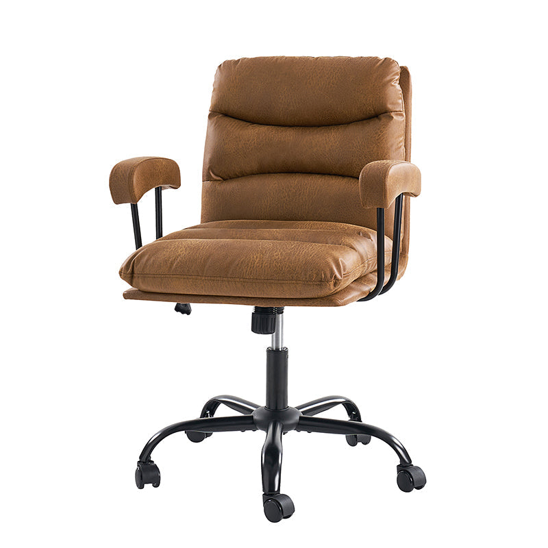 Chaise de bureau ergonomique en similicuir avec hauteur réglable, pivotante et pieds en métal noir | Sauge / Camel / Noir / Vert | Siège individuel