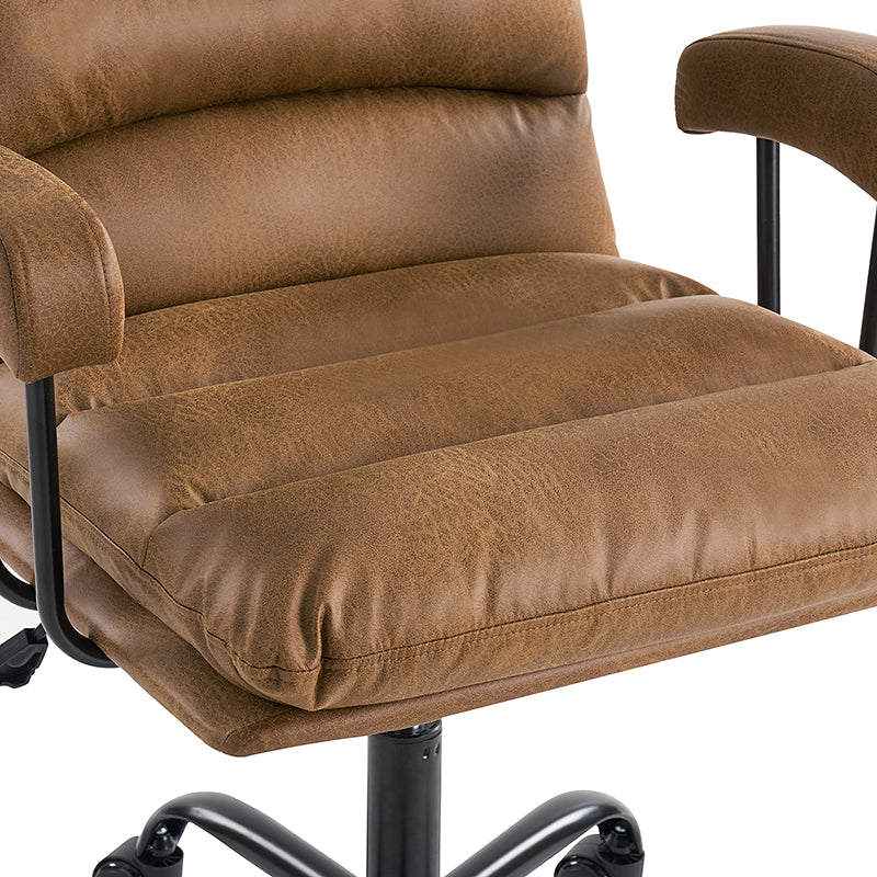 Chaise de bureau ergonomique en similicuir avec hauteur réglable, pivotante et pieds en métal noir | Sauge / Camel / Noir / Vert | Siège individuel
