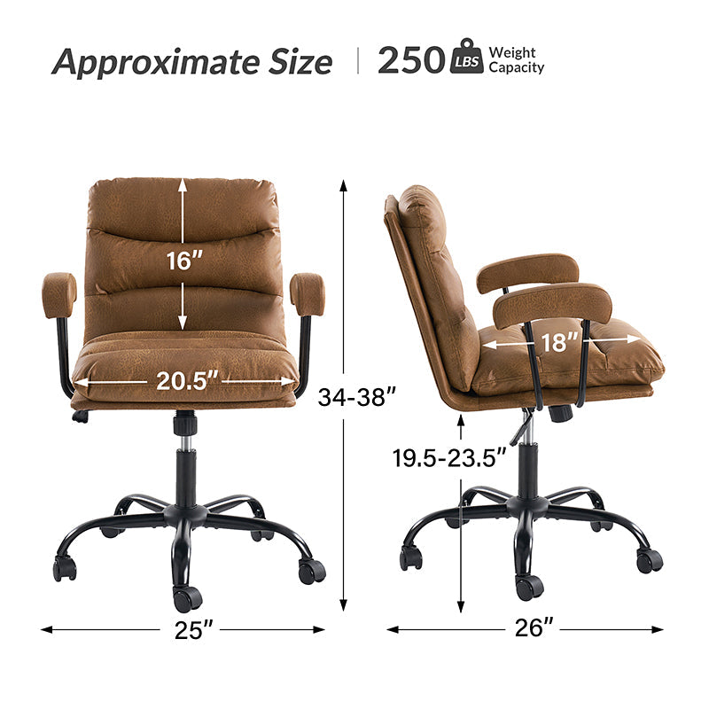 Chaise de bureau ergonomique en similicuir avec hauteur réglable, pivotante et pieds en métal noir | Sauge / Camel / Noir / Vert | Siège individuel