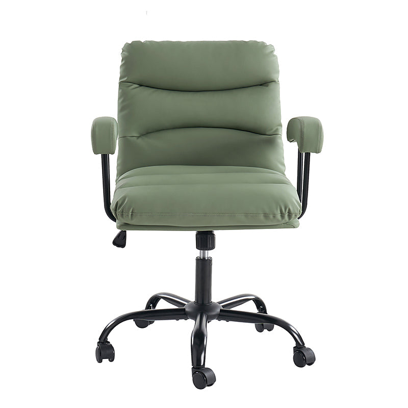 Chaise de bureau ergonomique en similicuir avec hauteur réglable, pivotante et pieds en métal noir | Sauge / Camel / Noir / Vert | Siège individuel