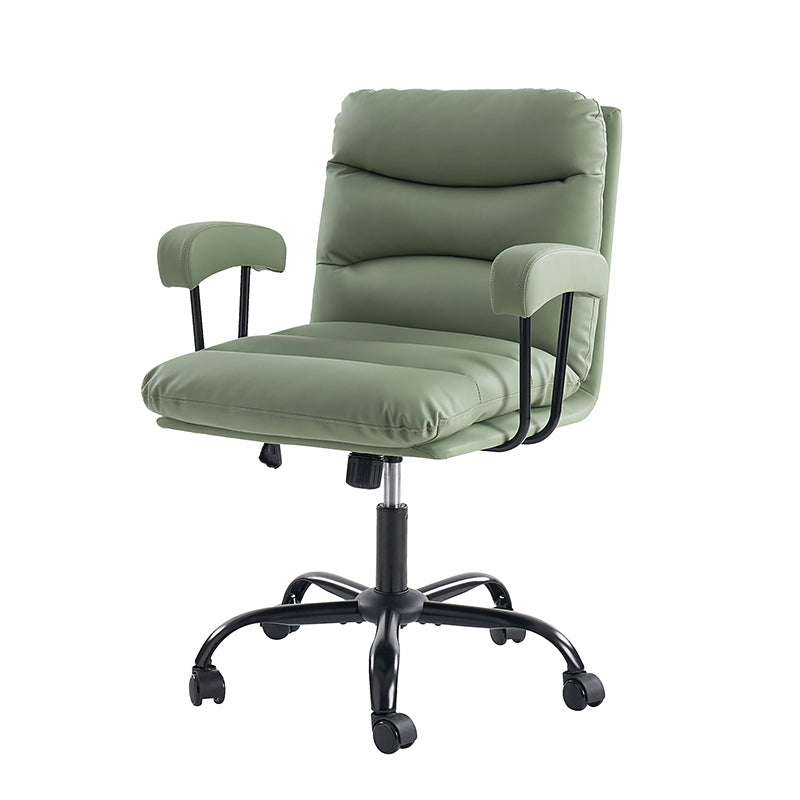 Chaise de bureau ergonomique en similicuir avec hauteur réglable, pivotante et pieds en métal noir | Sauge / Camel / Noir / Vert | Siège individuel