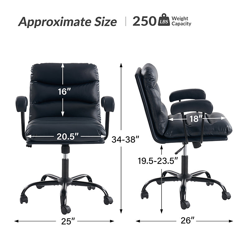 Chaise de bureau ergonomique en similicuir avec hauteur réglable, pivotante et pieds en métal noir | Sauge / Camel / Noir / Vert | Siège individuel