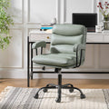 Chaise de bureau ergonomique en similicuir avec hauteur réglable, pivotante et pieds en métal noir | Sauge / Camel / Noir / Vert | Siège individuel