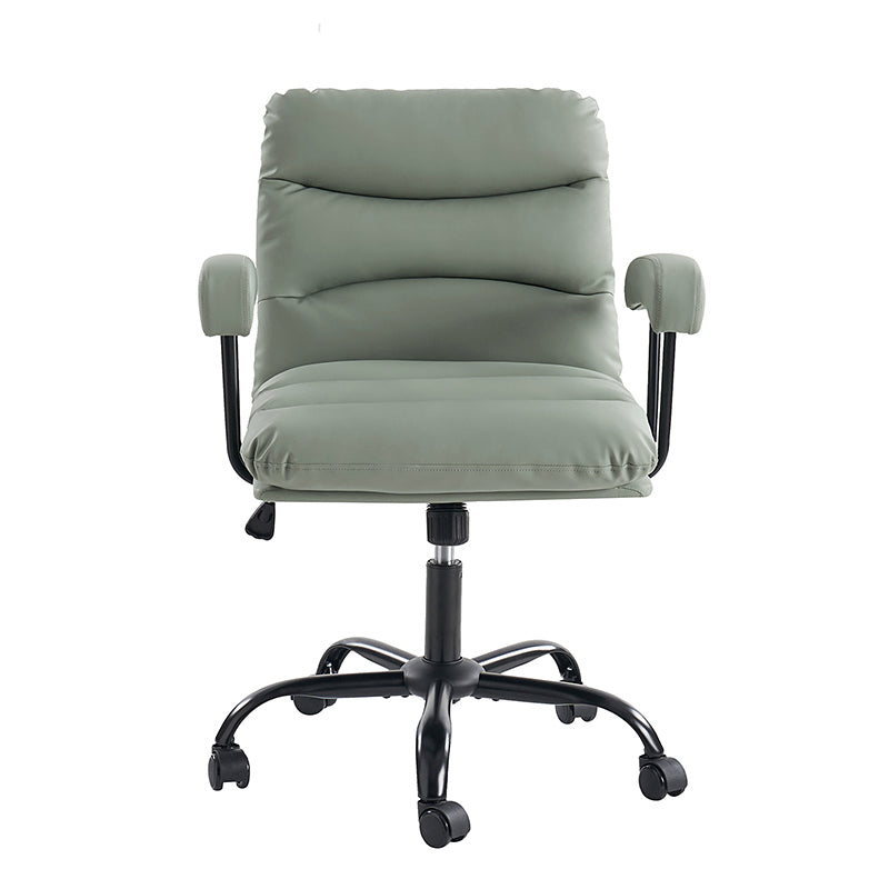 Chaise de bureau ergonomique en similicuir avec hauteur réglable, pivotante et pieds en métal noir | Sauge / Camel / Noir / Vert | Siège individuel