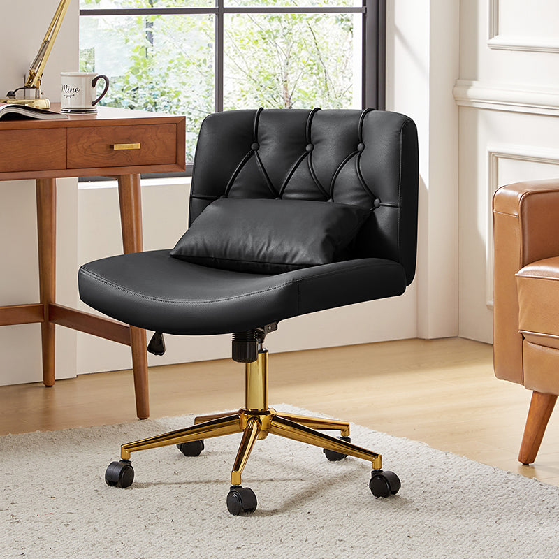 Chaise de bureau sans accoudoirs avec dossier capitonné, hauteur réglable, inclinable et pivotante | Camel / Noir / Fauve / Bleu | Siège unique