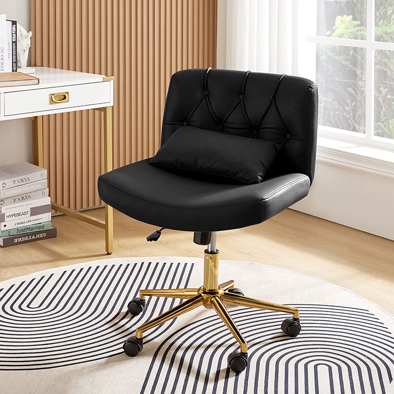 Chaise de bureau sans accoudoirs avec dossier capitonné, hauteur réglable, inclinable et pivotante | Camel / Noir / Fauve / Bleu | Siège unique