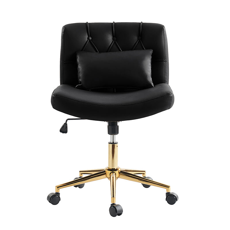 Chaise de bureau sans accoudoirs avec dossier capitonné, hauteur réglable, inclinable et pivotante | Camel / Noir / Fauve / Bleu | Siège unique