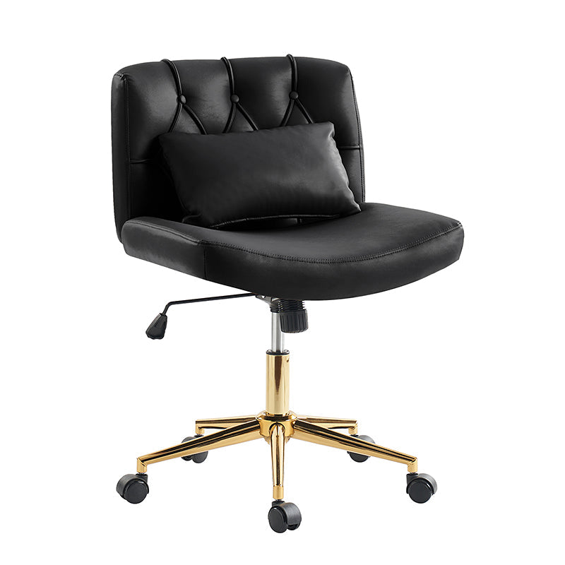 Chaise de bureau sans accoudoirs avec dossier capitonné, hauteur réglable, inclinable et pivotante | Camel / Noir / Fauve / Bleu | Siège unique