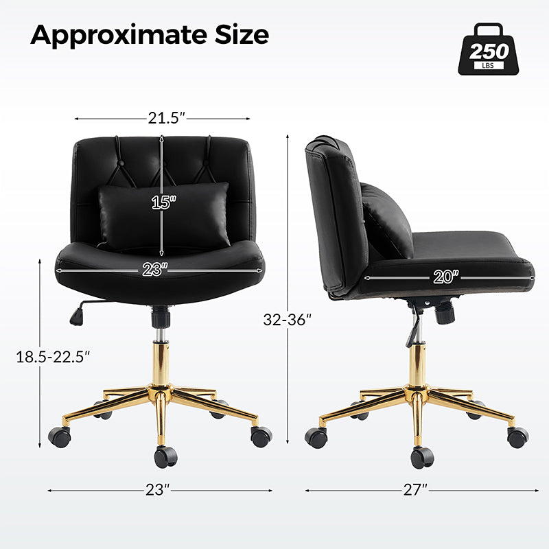 Chaise de bureau sans accoudoirs avec dossier capitonné, hauteur réglable, inclinable et pivotante | Camel / Noir / Fauve / Bleu | Siège unique