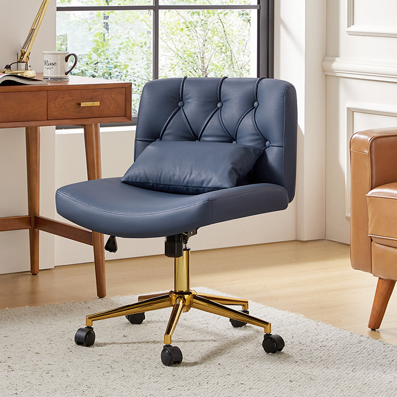 Chaise de bureau sans accoudoirs avec dossier capitonné, hauteur réglable, inclinable et pivotante | Camel / Noir / Fauve / Bleu | Siège unique