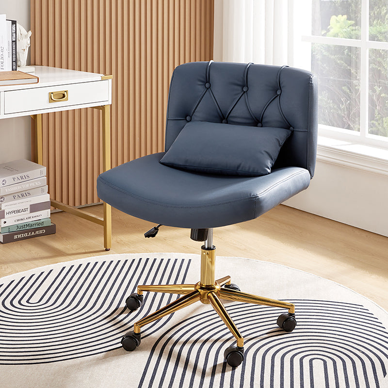 Chaise de bureau sans accoudoirs avec dossier capitonné, hauteur réglable, inclinable et pivotante | Camel / Noir / Fauve / Bleu | Siège unique