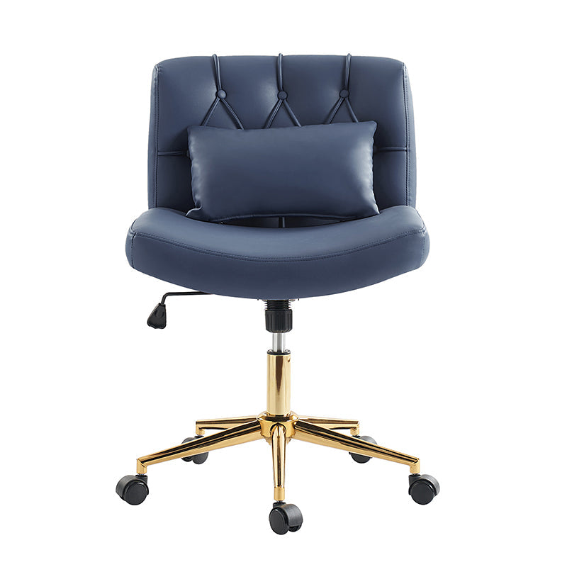 Chaise de bureau sans accoudoirs avec dossier capitonné, hauteur réglable, inclinable et pivotante | Camel / Noir / Fauve / Bleu | Siège unique