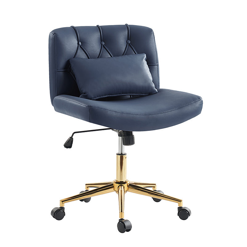 Chaise de bureau sans accoudoirs avec dossier capitonné, hauteur réglable, inclinable et pivotante | Camel / Noir / Fauve / Bleu | Siège unique