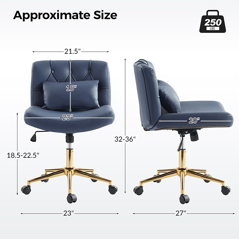 Chaise de bureau sans accoudoirs avec dossier capitonné, hauteur réglable, inclinable et pivotante | Camel / Noir / Fauve / Bleu | Siège unique