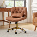 Chaise de bureau sans accoudoirs avec dossier capitonné, hauteur réglable, inclinable et pivotante | Camel / Noir / Fauve / Bleu | Siège unique