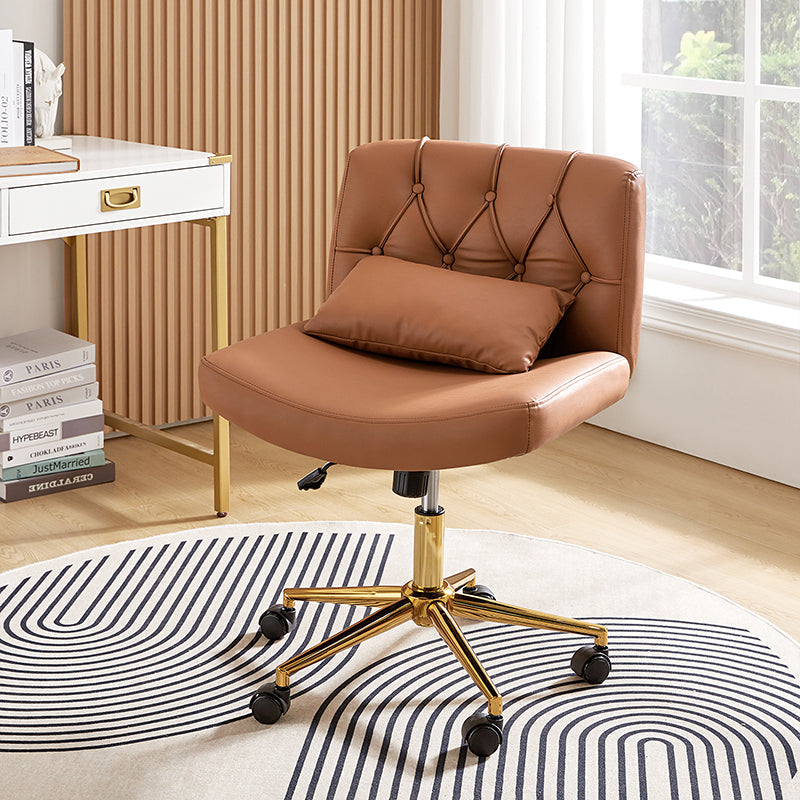 Chaise de bureau sans accoudoirs avec dossier capitonné, hauteur réglable, inclinable et pivotante | Camel / Noir / Fauve / Bleu | Siège unique