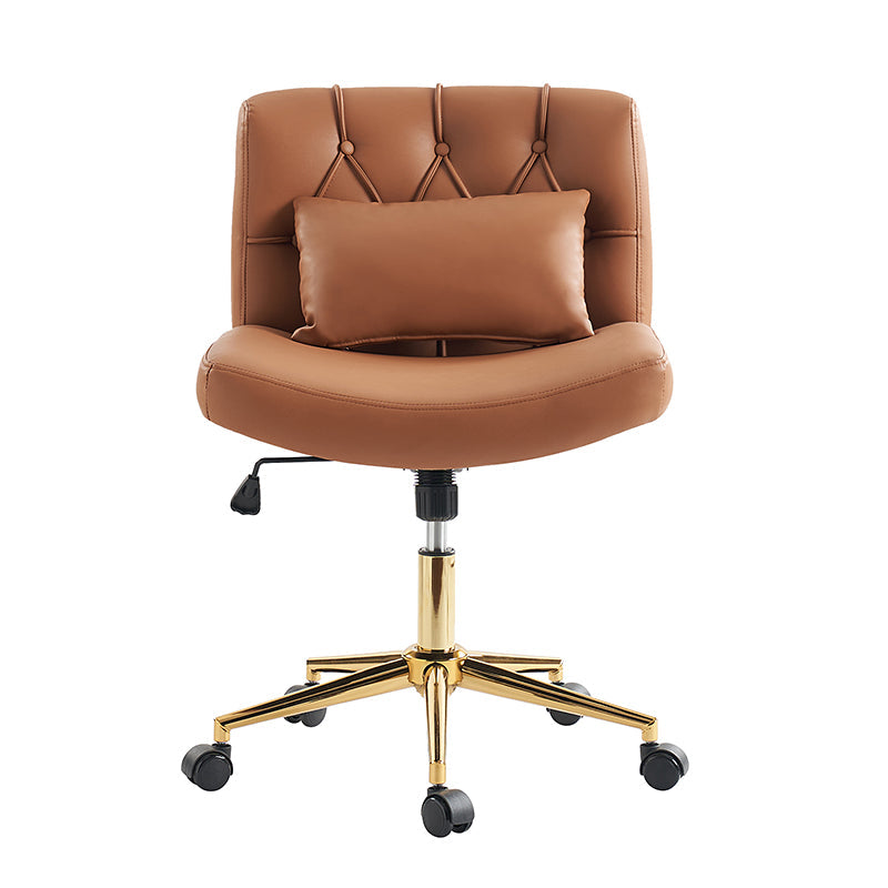 Chaise de bureau sans accoudoirs avec dossier capitonné, hauteur réglable, inclinable et pivotante | Camel / Noir / Fauve / Bleu | Siège unique