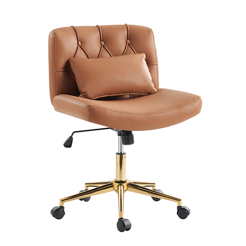Chaise de bureau sans accoudoirs avec dossier capitonné, hauteur réglable, inclinable et pivotante | Camel / Noir / Fauve / Bleu | Siège unique
