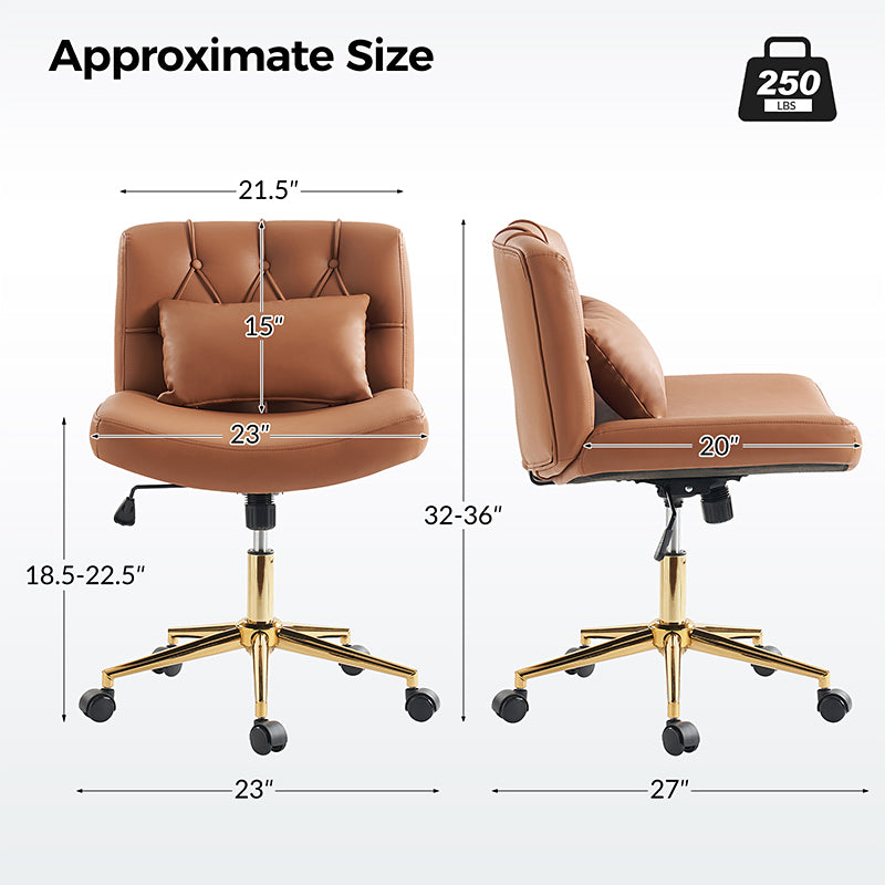 Chaise de bureau sans accoudoirs avec dossier capitonné, hauteur réglable, inclinable et pivotante | Camel / Noir / Fauve / Bleu | Siège unique