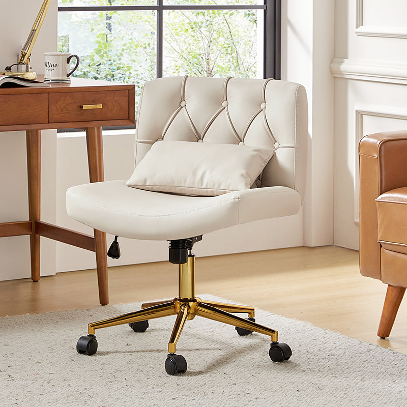 Chaise de bureau sans accoudoirs avec dossier capitonné, hauteur réglable, inclinable et pivotante | Camel / Noir / Fauve / Bleu | Siège unique