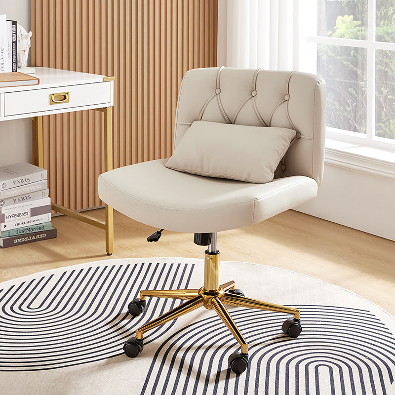 Chaise de bureau sans accoudoirs avec dossier capitonné, hauteur réglable, inclinable et pivotante | Camel / Noir / Fauve / Bleu | Siège unique